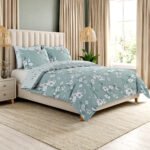 Luxury Floral Birds Duvet Cover Set - Duck Egg