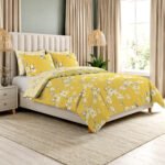 Luxury Floral Birds Duvet Cover Set - Ochre
