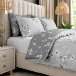 Luxury Elegant Floral Birds Duvet Cover Set - Grey