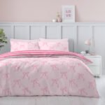 Reversible Striped Bow Duvet Cover Set - Pink - Image 2