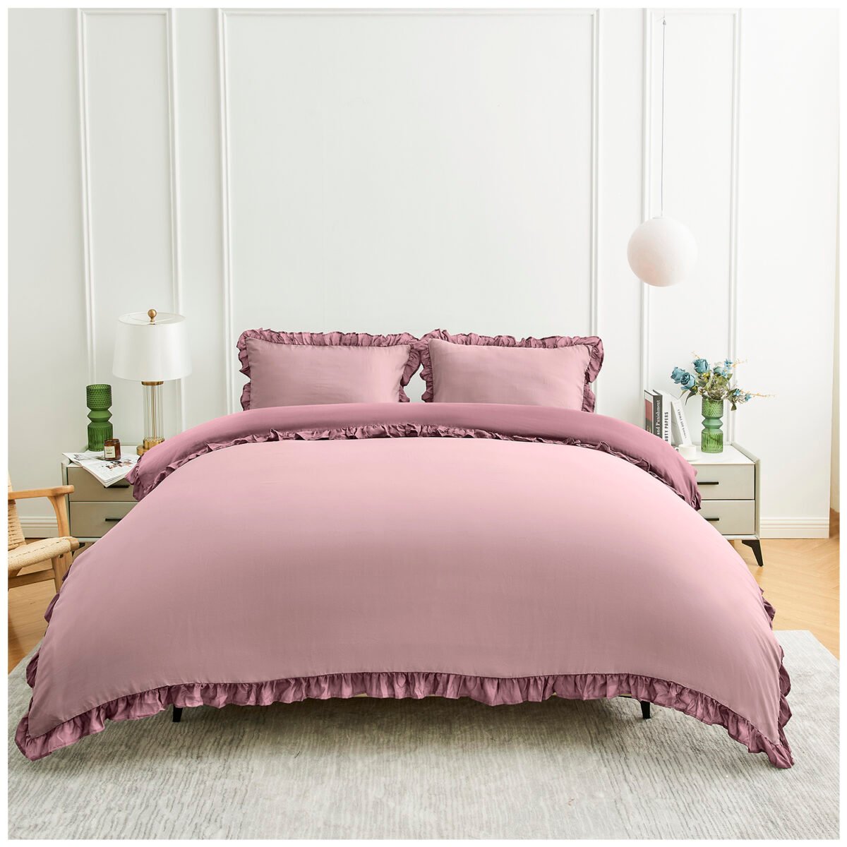 Frill Edge Duvet Cover Set - Baby Pink/Dusky Pink