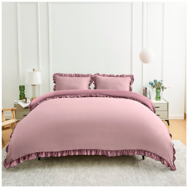 Frill Edge Duvet Cover Set - Baby Pink/Dusky Pink