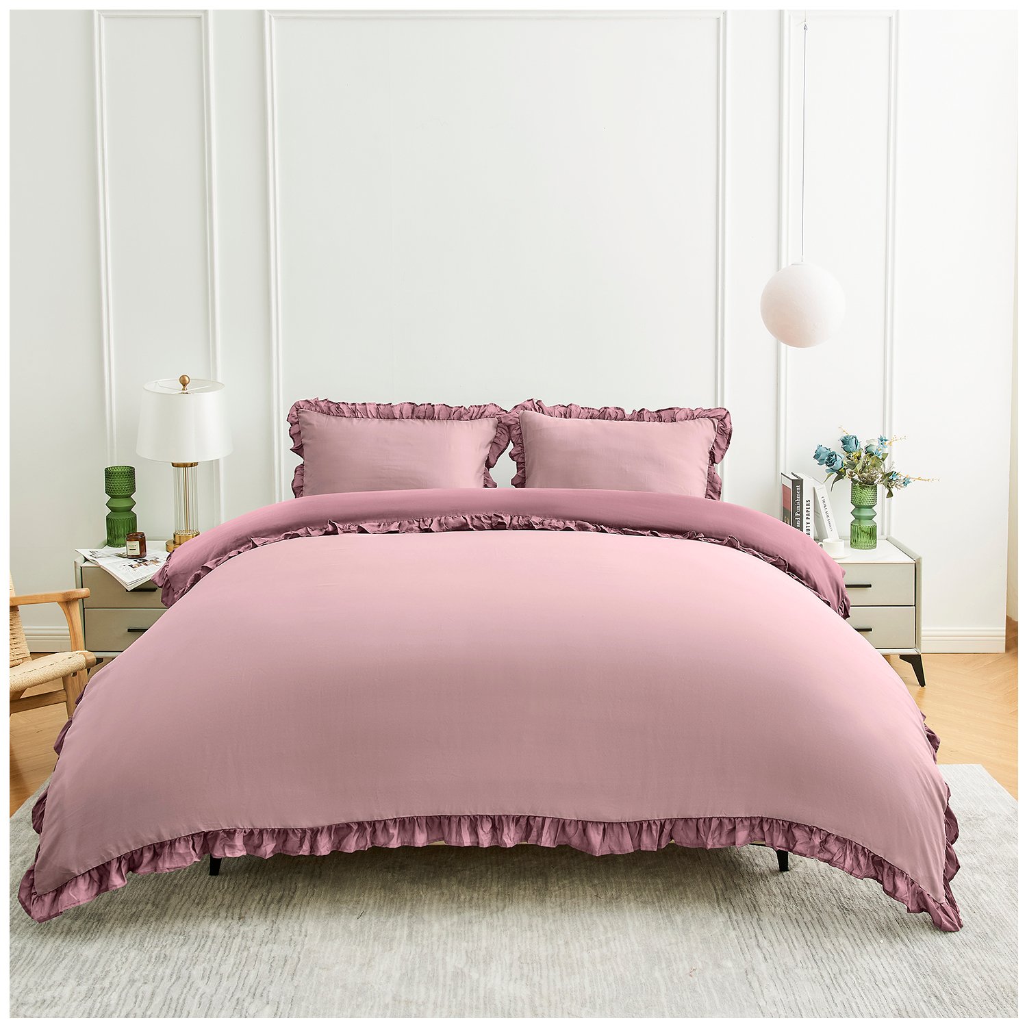 Baby.Pink Dusky (2) Frill Edge Duvet Cover Set - Baby Pink/Dusky Pink
