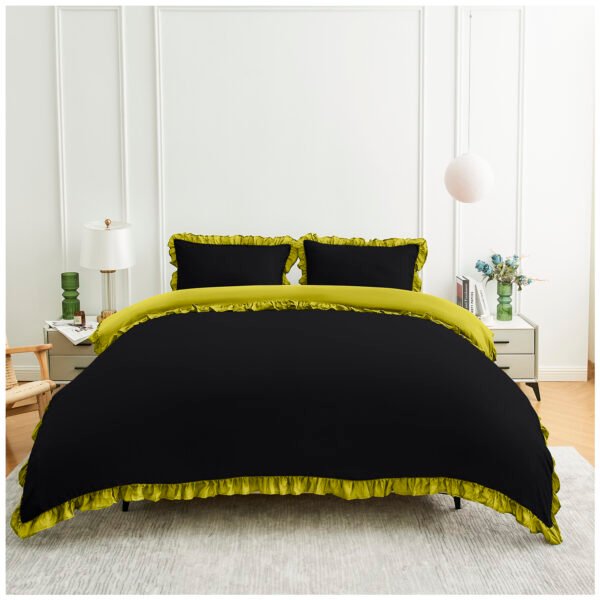Frill Edge Duvet Cover Set - Black/Ochre