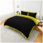 Frill Edge Duvet Cover Set - Black/Ochre - Image 5