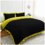 Frill Edge Duvet Cover Set - Black/Ochre - Image 6