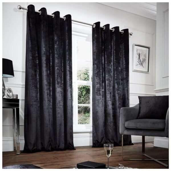 Crushed Velvet Blackout Curtains - Black