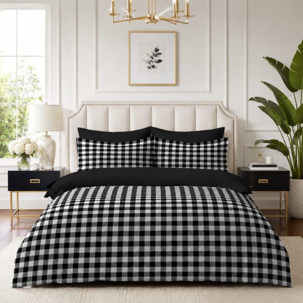 Luxury Gingham Check Duvet Cover Set - Black