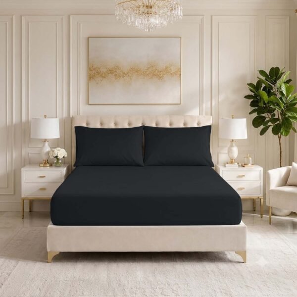 Premium Soft Touch Fitted Sheet – Black