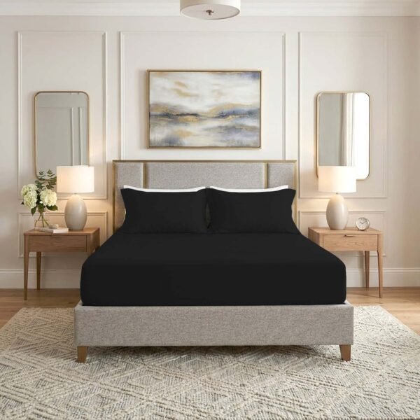 Premium Home Essentials Plain Fitted Sheet - Black
