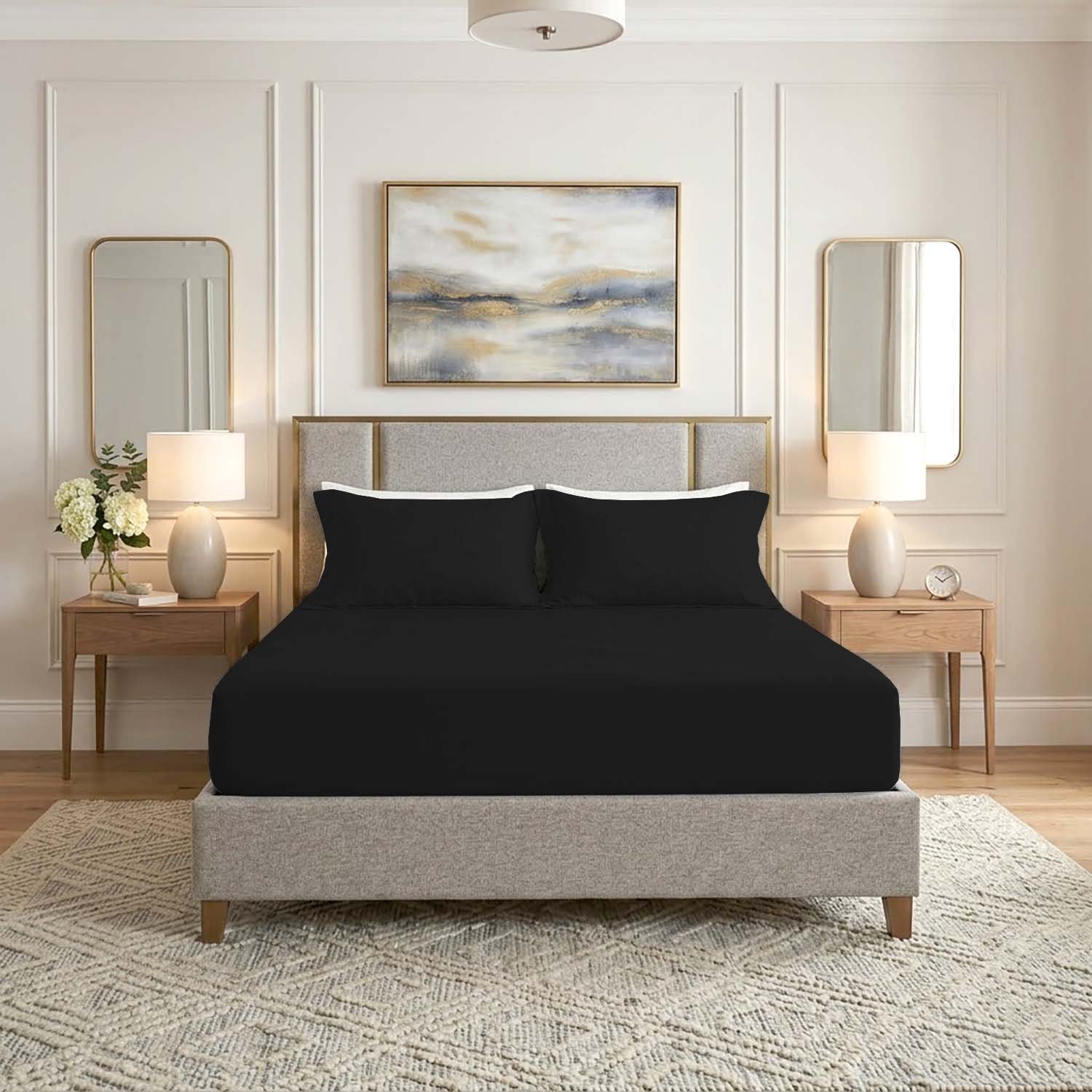 Black 3 Premium Home Essentials Plain Fitted Sheet - Black