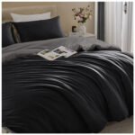 Reversible Plain Duvet Cover Set - Black/Charcoal - Image 2