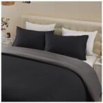 Reversible Plain Duvet Cover Set - Black/Charcoal - Image 4