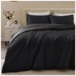 Reversible Plain Duvet Cover Set - Black/Charcoal - Image 5