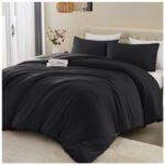 Reversible Plain Duvet Cover Set - Black/Charcoal - Image 7