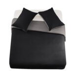 Reversible Plain Duvet Cover Set - Black/Charcoal - Image 8