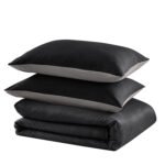 Reversible Plain Duvet Cover Set - Black/Charcoal - Image 9