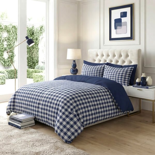 Luxury Gingham Check Duvet Cover Set - Blue