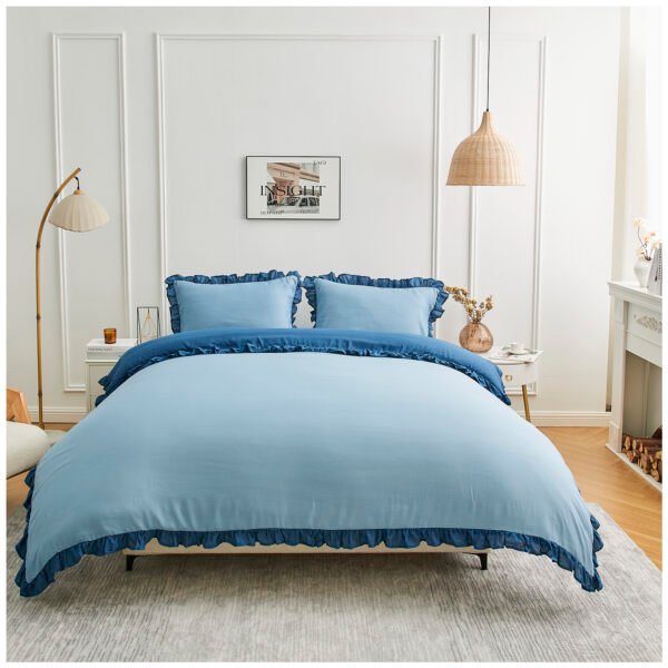 Frill Edge Duvet Cover Set - Blue/Denim Blue
