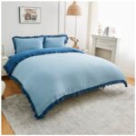 Frill Edge Duvet Cover Set - Blue/Denim Blue - Image 5