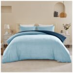 Reversible Plain Duvet Cover Set - Blue/Navy