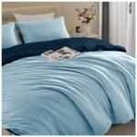 Reversible Plain Duvet Cover Set - Blue/Navy - Image 2
