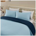 Reversible Plain Duvet Cover Set - Blue/Navy - Image 4