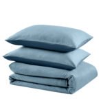 Reversible Plain Duvet Cover Set - Blue/Navy - Image 9