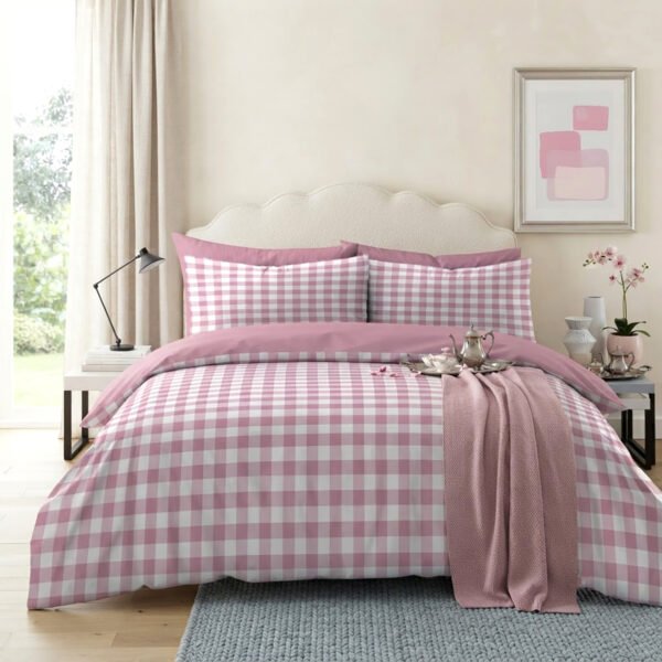 Luxury Gingham Check Duvet Cover Set - Blush Pink