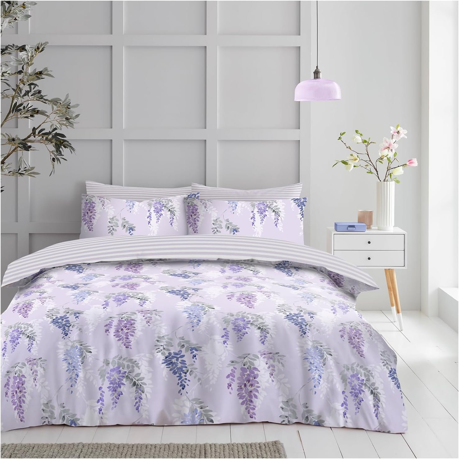 Blush Pink (2) Botanical Leaf Duvet Cover Set - Purple