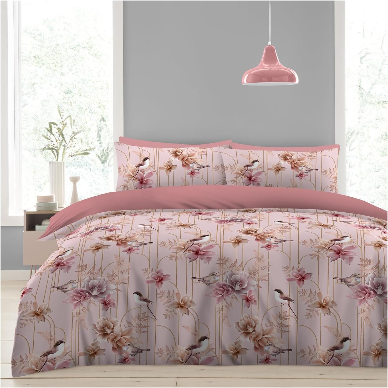 Blush Pink 4 Sparrow Flower Duvet Cover Set - Blush Pink