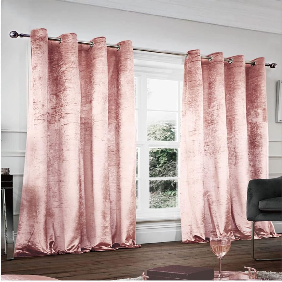 Crushed Velvet Blackout Curtains - Blush Pink