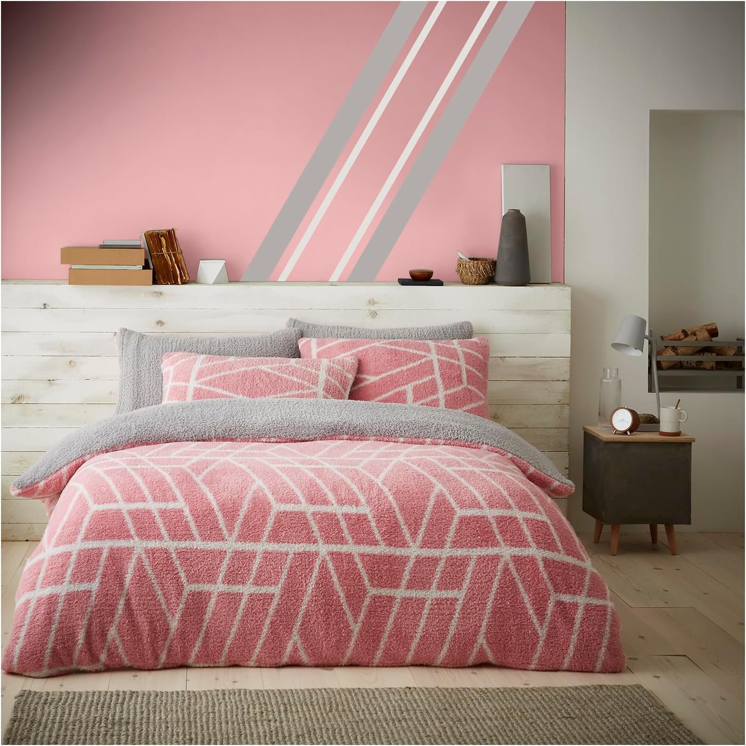 Blush Pink sfdfd Fleece Printed Geometric Duvet Cover Set Blush Pink