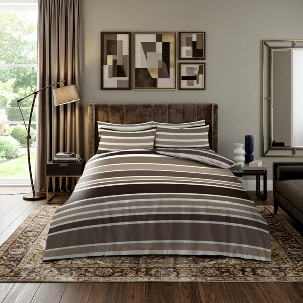 Striped Complete Bedding Set - Brown/Cream
