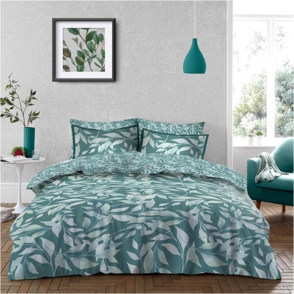 Reversible Botanical Leaf Duvet Cover Set - Teal