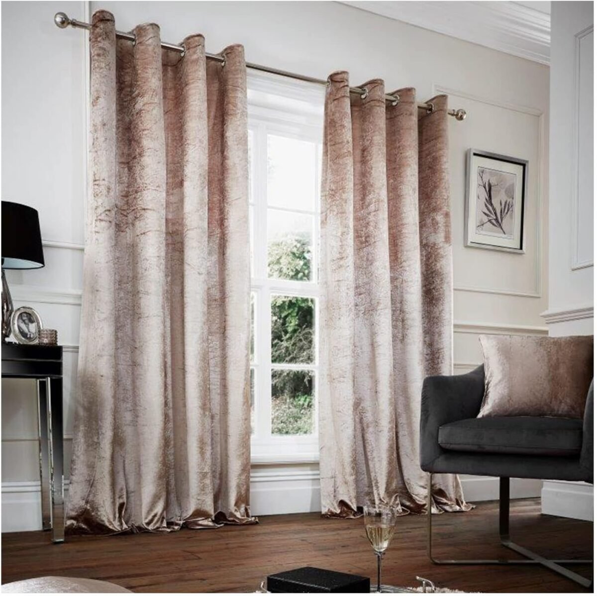Crushed Velvet Blackout Curtains - Champagne