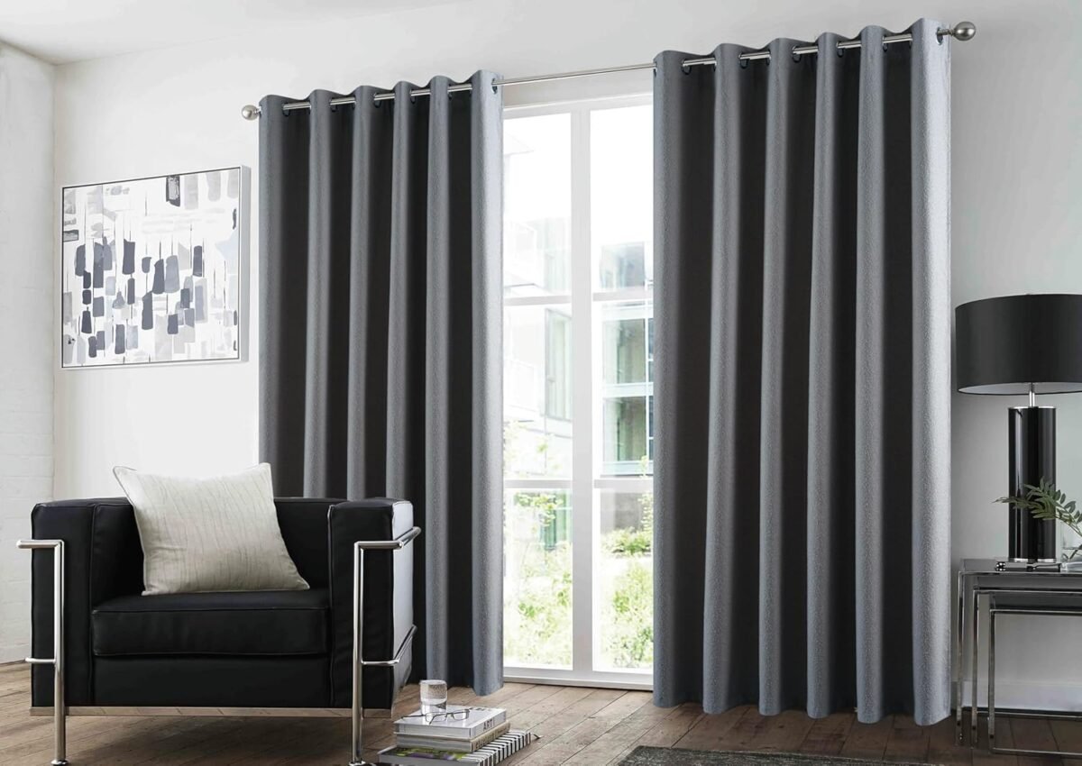 Blackout Eyelet Curtains For Bedroom - Charcoal