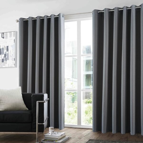 Blackout Eyelet Curtains For Bedroom - Charcoal