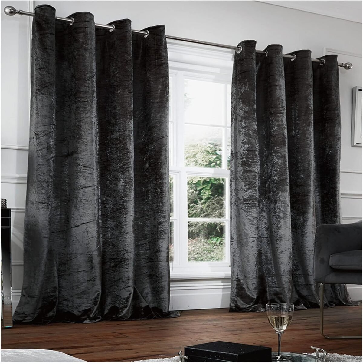 Crushed Velvet Blackout Curtains - Charcoal