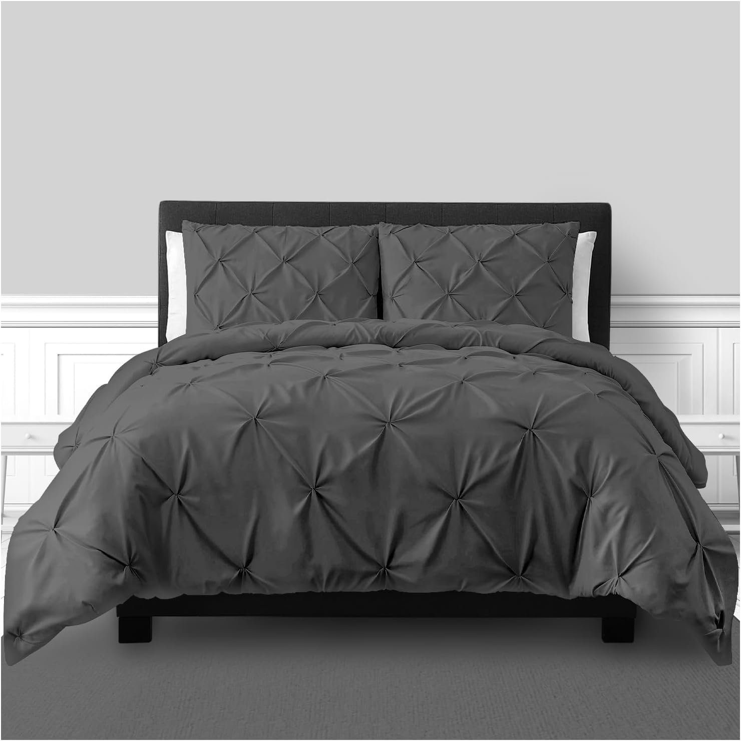 Charcoal Luxury Pintuck Duvet Cover Set - Charcoal