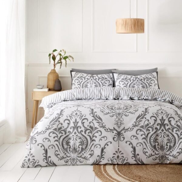 Reversible Damask Duvet Cover Set Charcoal