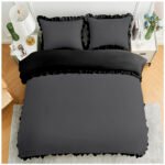 Frill Edge Duvet Cover Set - Charcoal/Black - Image 13