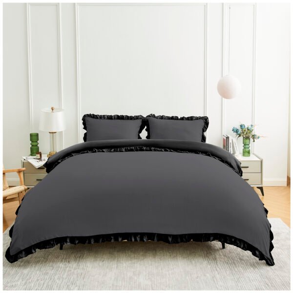 Frill Edge Duvet Cover Set - Charcoal/Black