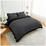 Frill Edge Duvet Cover Set - Charcoal/Black - Image 6