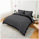 Frill Edge Duvet Cover Set - Charcoal/Black - Image 8