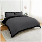 Frill Edge Duvet Cover Set - Charcoal/Black - Image 9