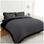 Frill Edge Duvet Cover Set - Charcoal/Black - Image 11