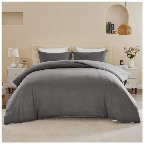 Reversible Plain Duvet Cover Set - Charcoal/Grey