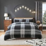 Teddy Fleece Check Duvet Cover Set Charcoal Grey