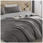 Reversible Plain Duvet Cover Set - Charcoal/Grey - Image 2